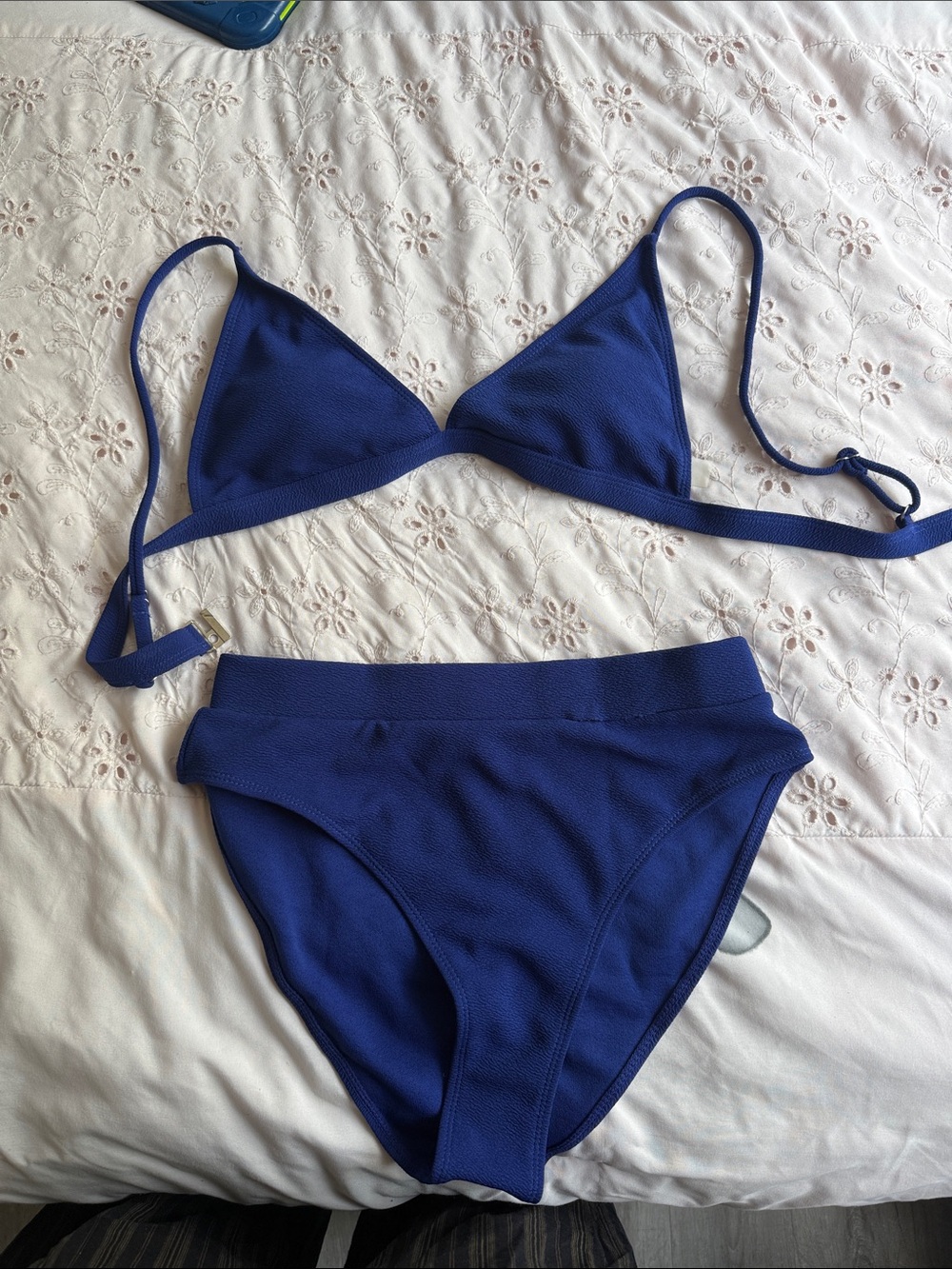 Amazon Women’s Blue Triangle Bikini Set with High-Waist Bottoms